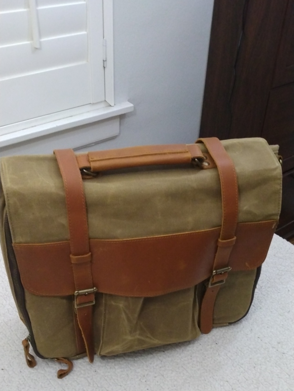 100% Waxed Cotton Canvas/Leather Messenger Bag/Briefcase/Travel Bag